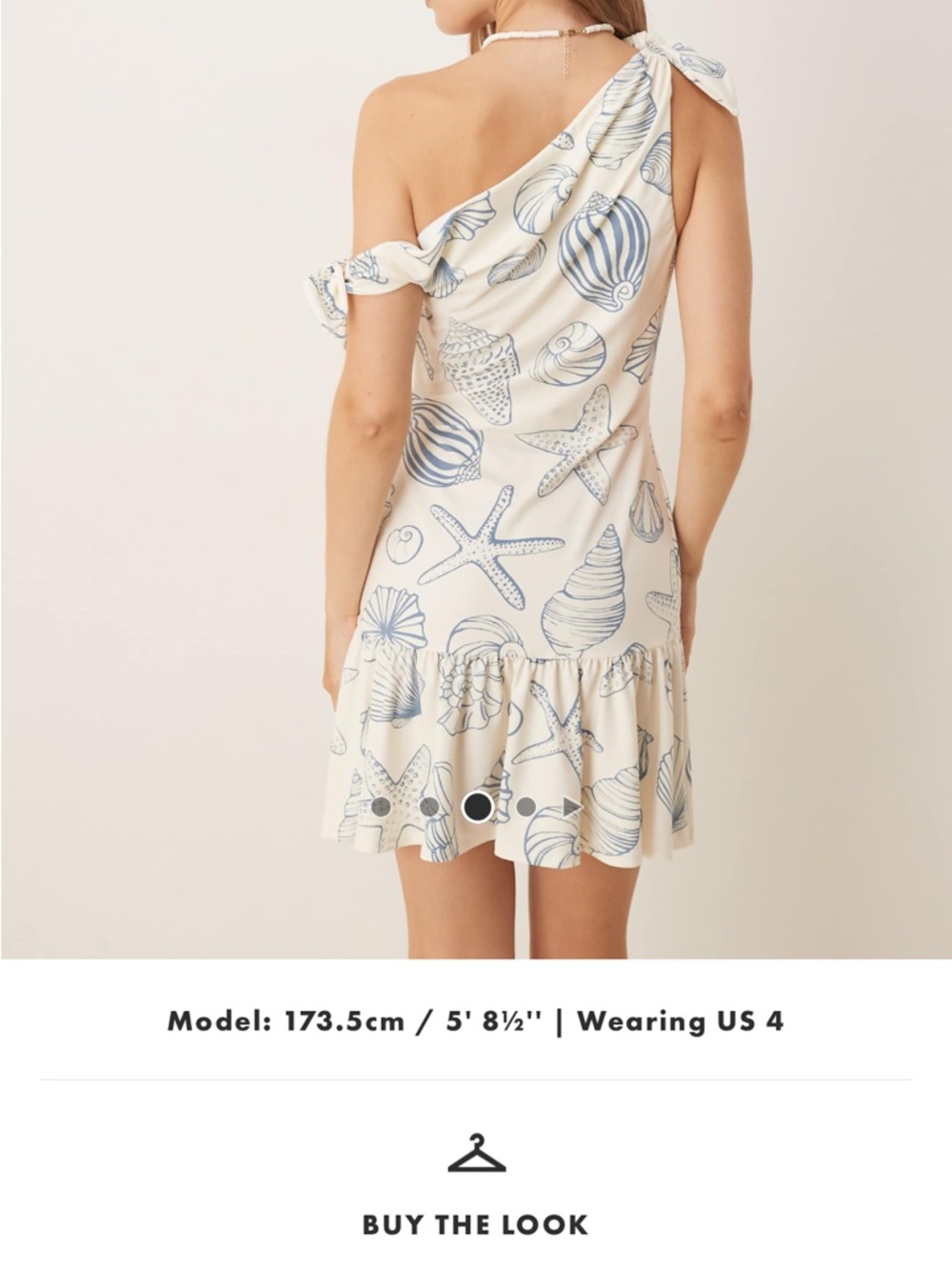 ASOS Cream One-Shoulder Shell Print Dress with Blue Accents